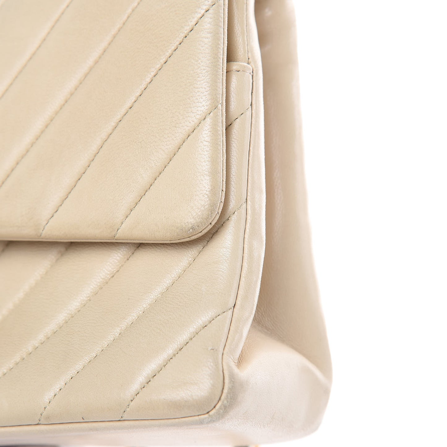 Lambskin Chevron Quilted Medium Double Flap Beige