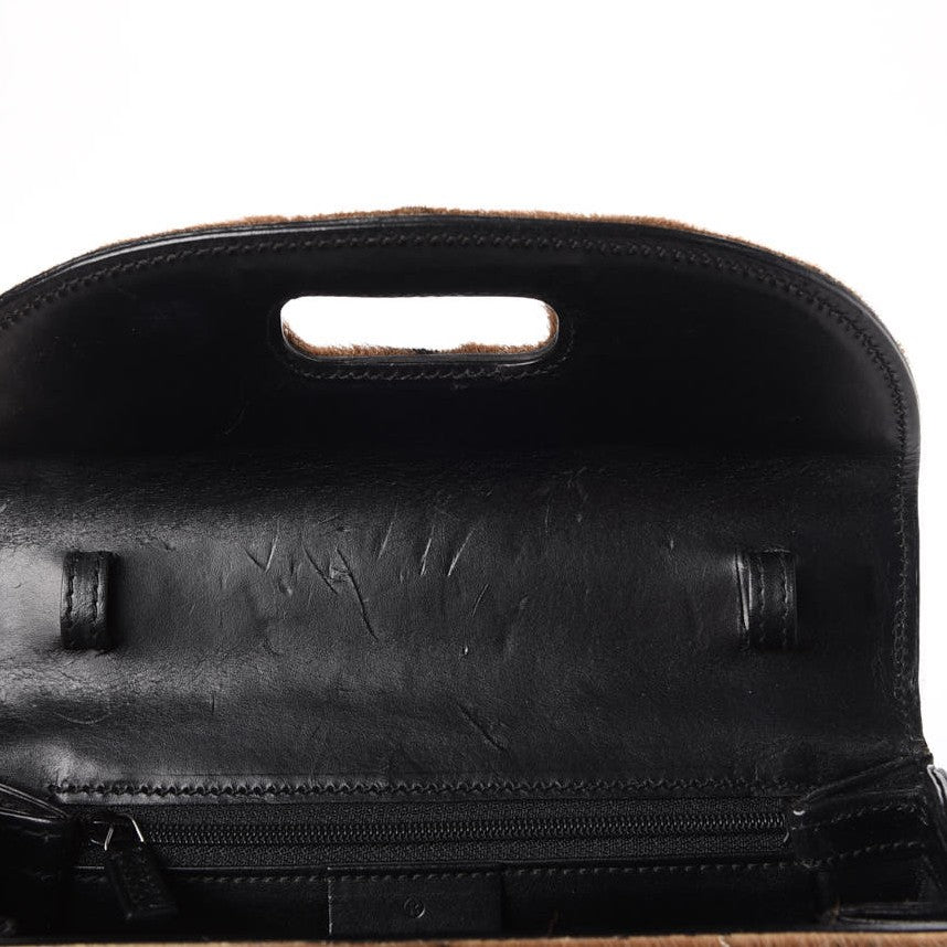Calf Hair Calfskin Top Handle Bag Natural Black