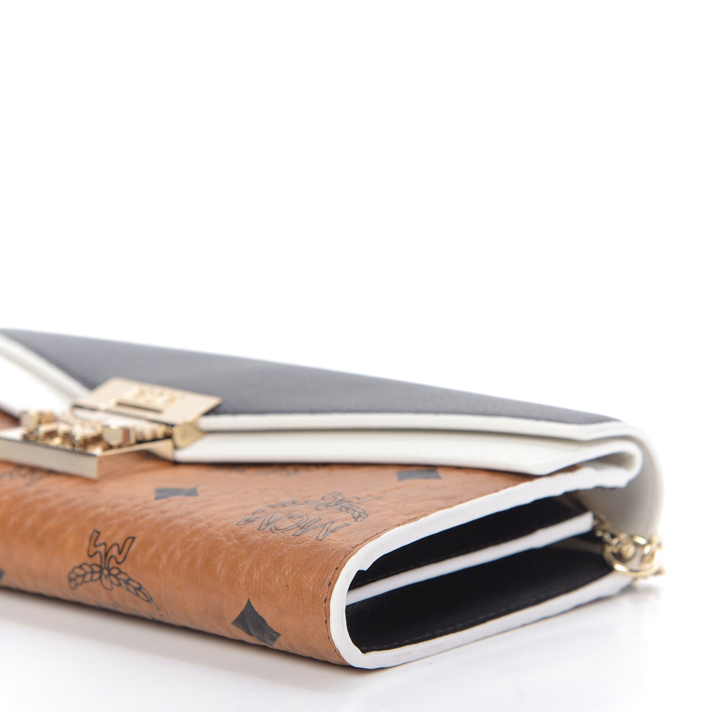Calfskin Visetos Monogram Patricia Color Block Wallet On Chain Cognac Black White