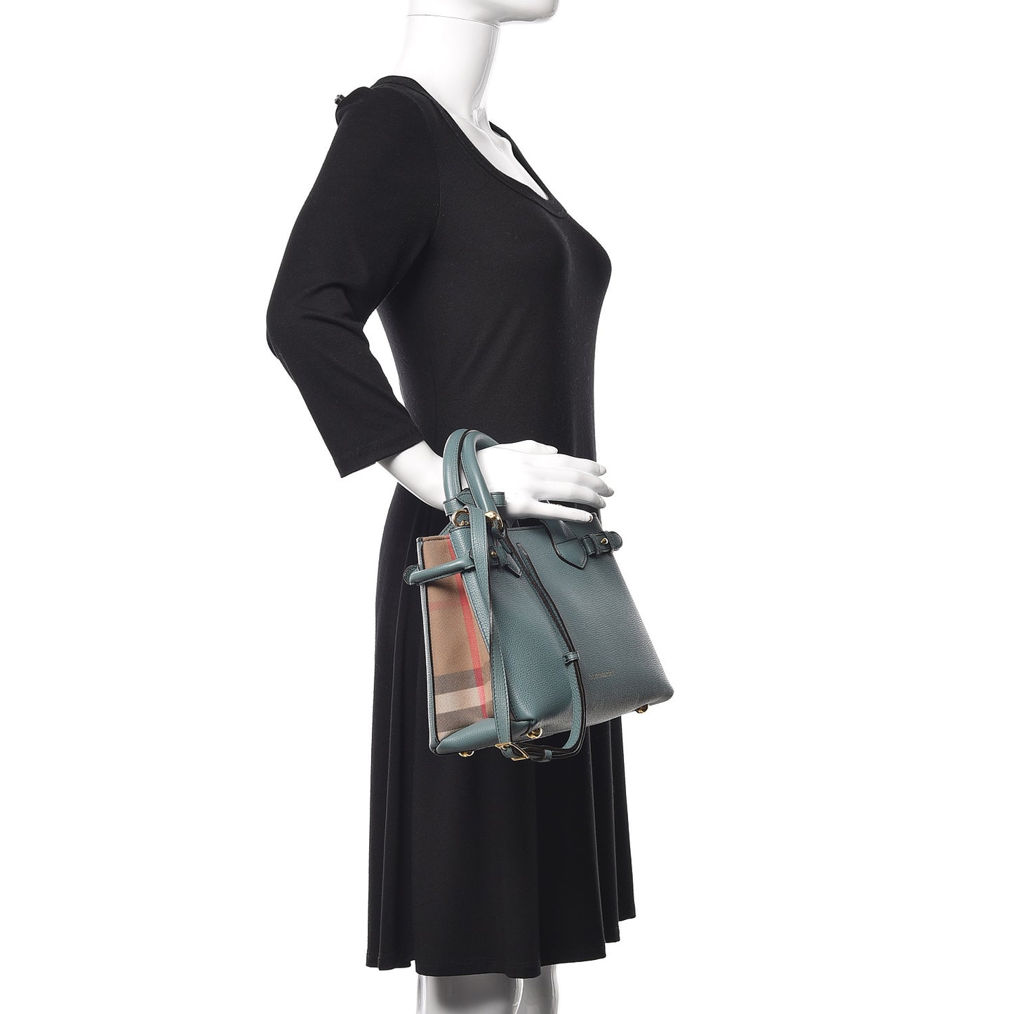 Grainy Calfskin House Check Small Banner Tote Smokey Green
