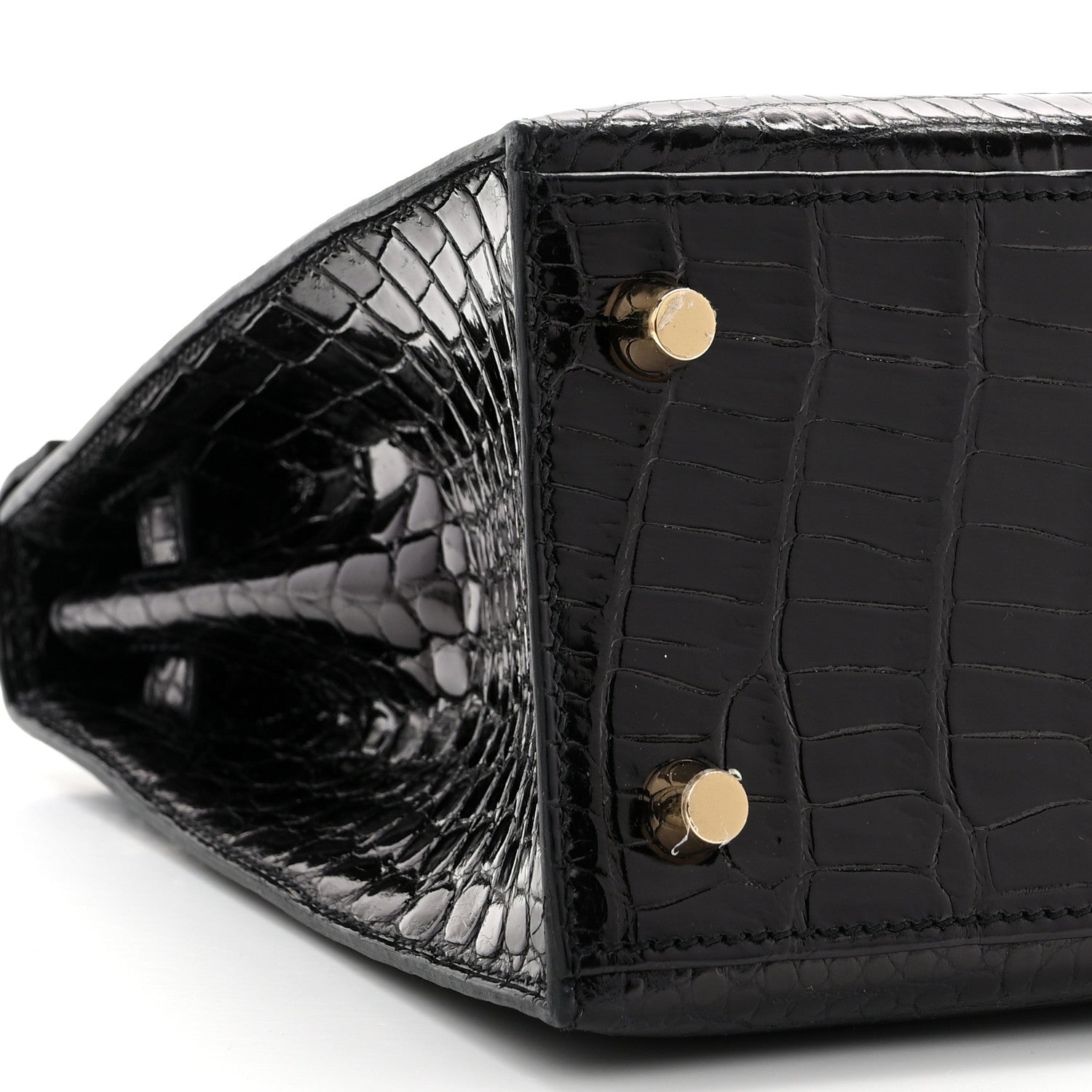 Hermes Shiny Porosus Crocodile Kelly Sellier 25 Black 9 of 11