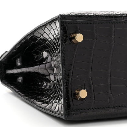 Hermes Shiny Porosus Crocodile Kelly Sellier 25 Black 9 of 11