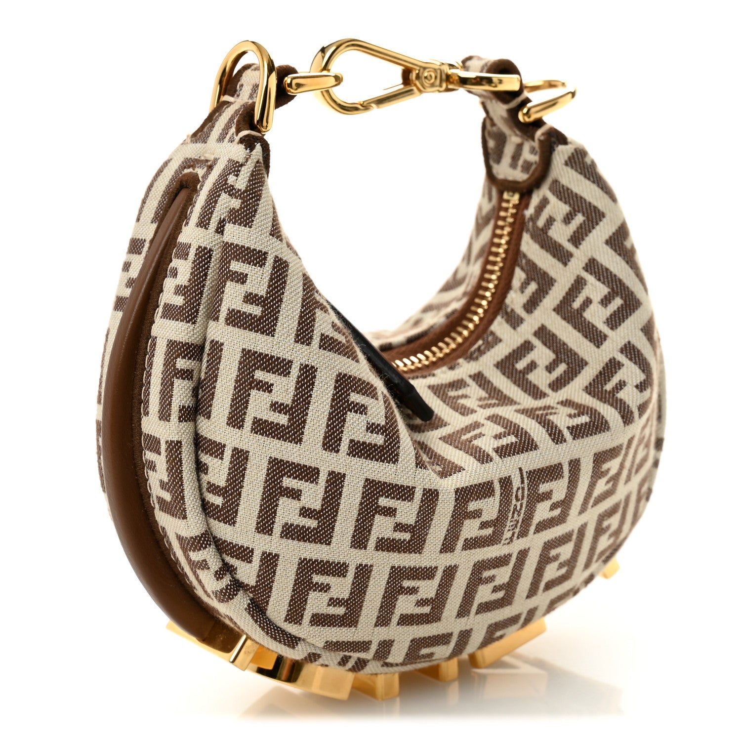 Fendi Fabric Jacquard FF 1974 Nano Fendigraphy Hobo Charm Beige 3 of 7