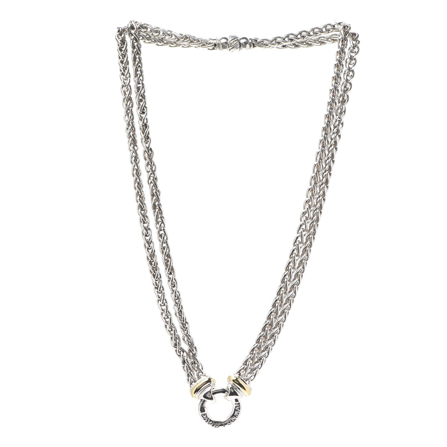 David Yurman Sterling Silver 18K Yellow Gold 8mm Double Wheat Chain Necklace 3 of 5