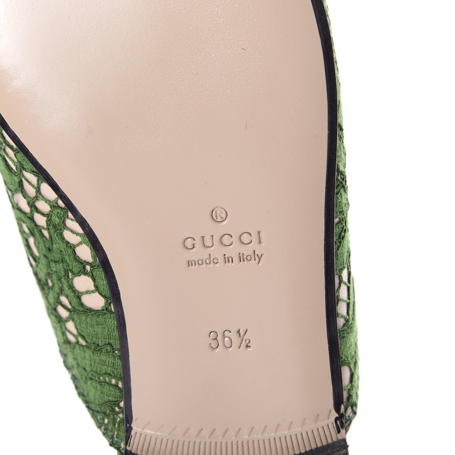 Gucci Lace Malaga Kid Womens Princetown Slippers 36.5 Green Grass Skin Rose 6 of 7