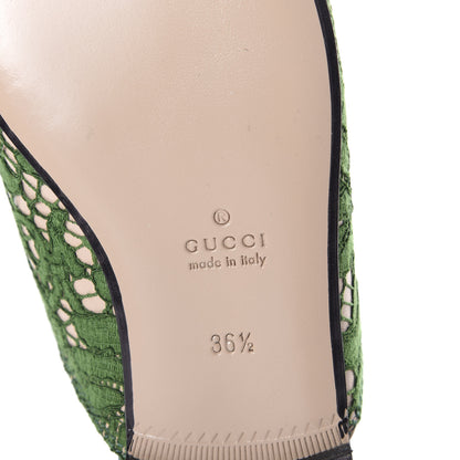Gucci Lace Malaga Kid Womens Princetown Slippers 36.5 Green Grass Skin Rose 6 of 7