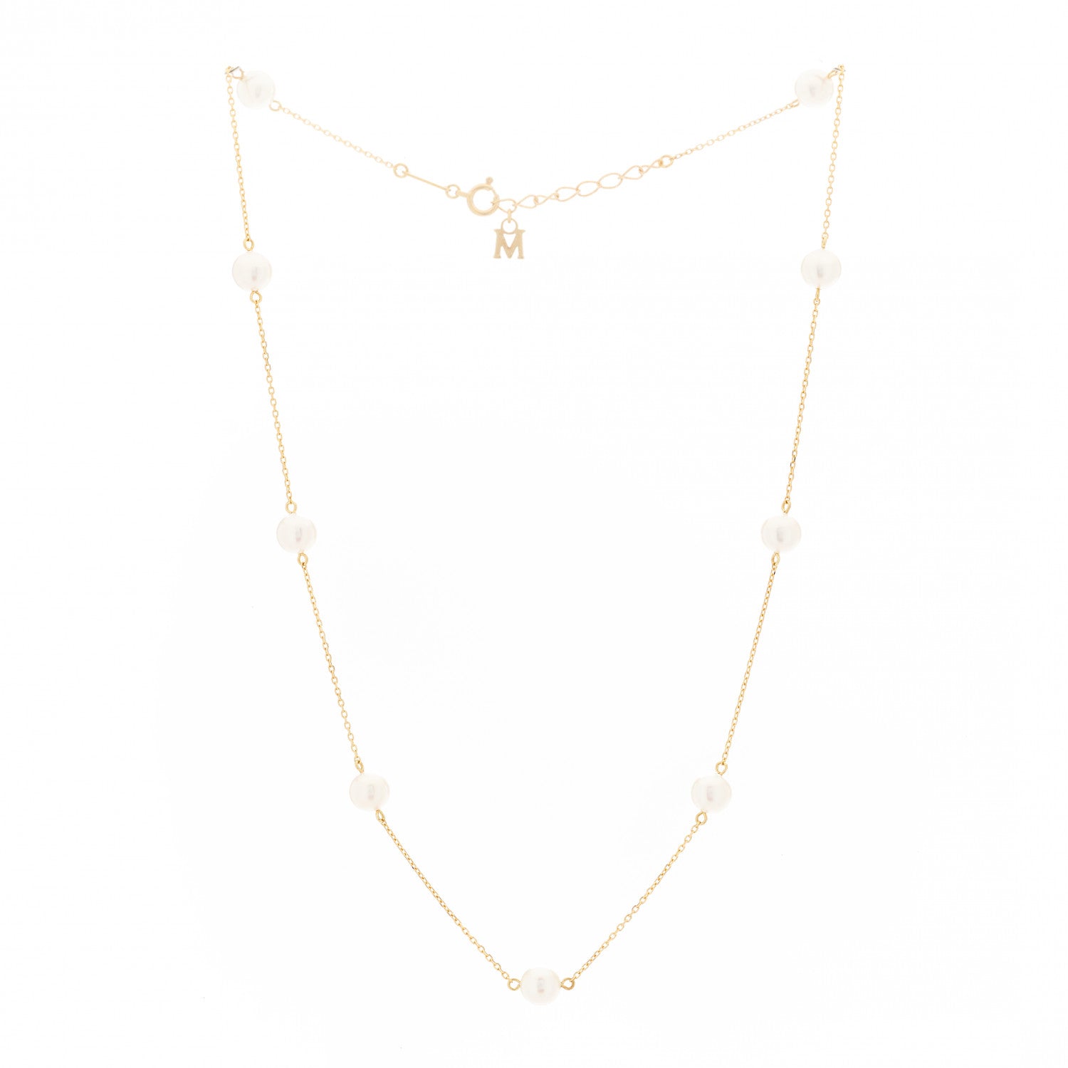 Mikimoto 18K Yellow Gold Akoya Pearl 5.5-6mm Station Necklace 3 of 6