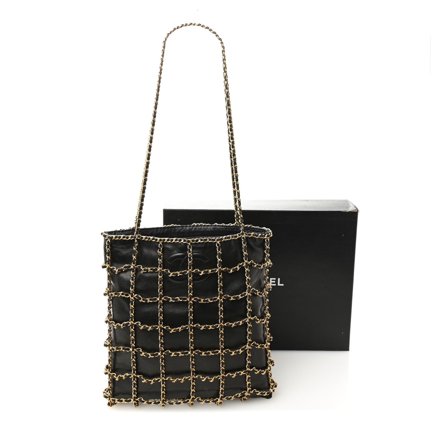 Lambskin Shopping Chain Tote Black