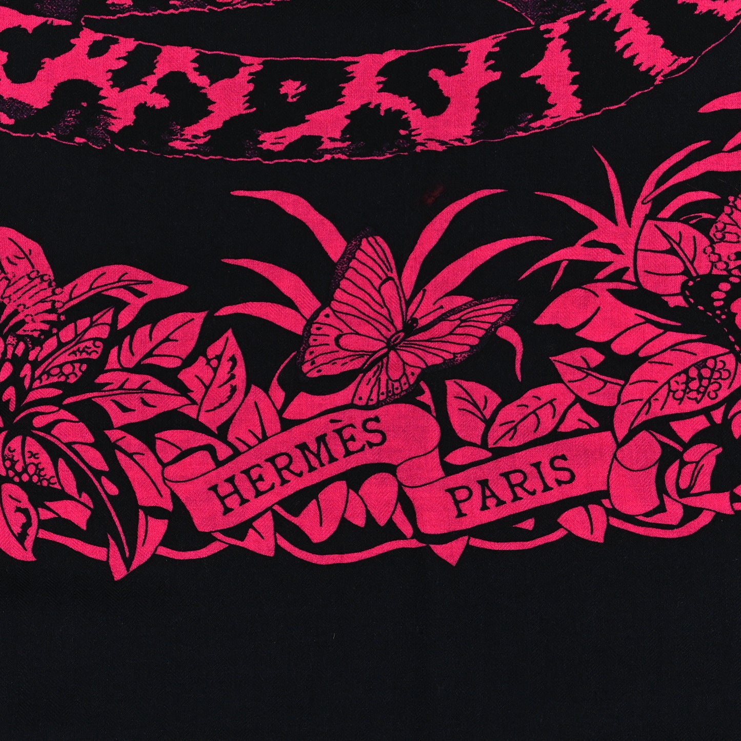 Cashmere Silk Jungle Love Tattoo Shawl 140 Bleu Noir Rose Vif