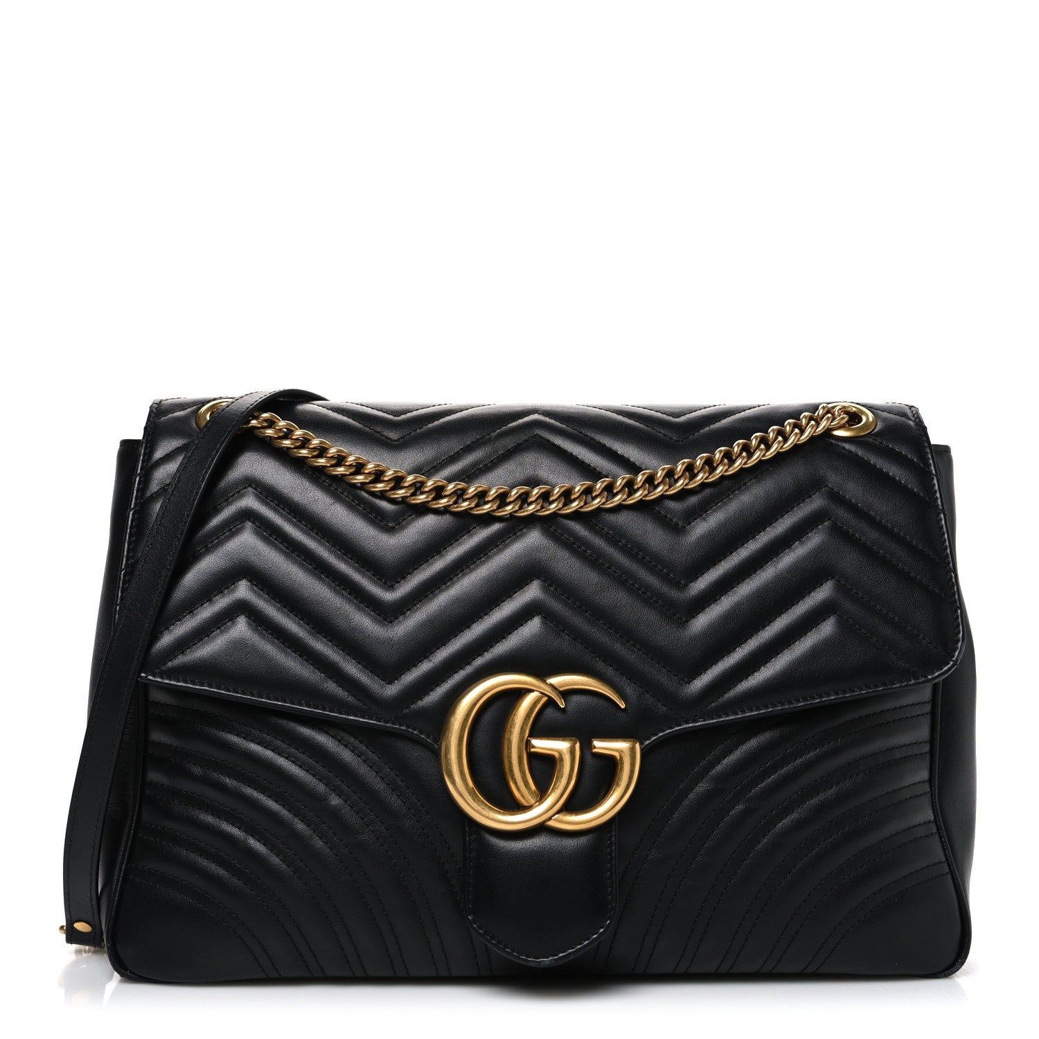 Gucci Calfskin Matelasse Medium GG Marmont Shoulder Bag Black 1 of 12