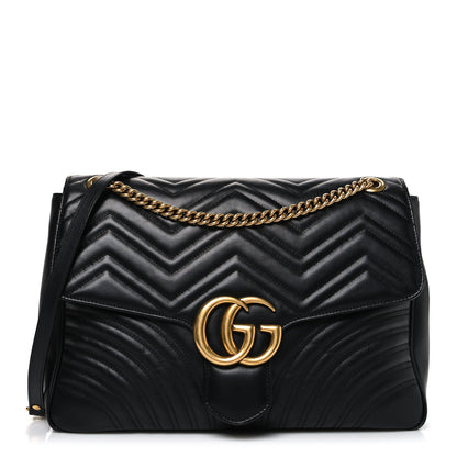 Gucci Calfskin Matelasse Medium GG Marmont Shoulder Bag Black 1 of 12