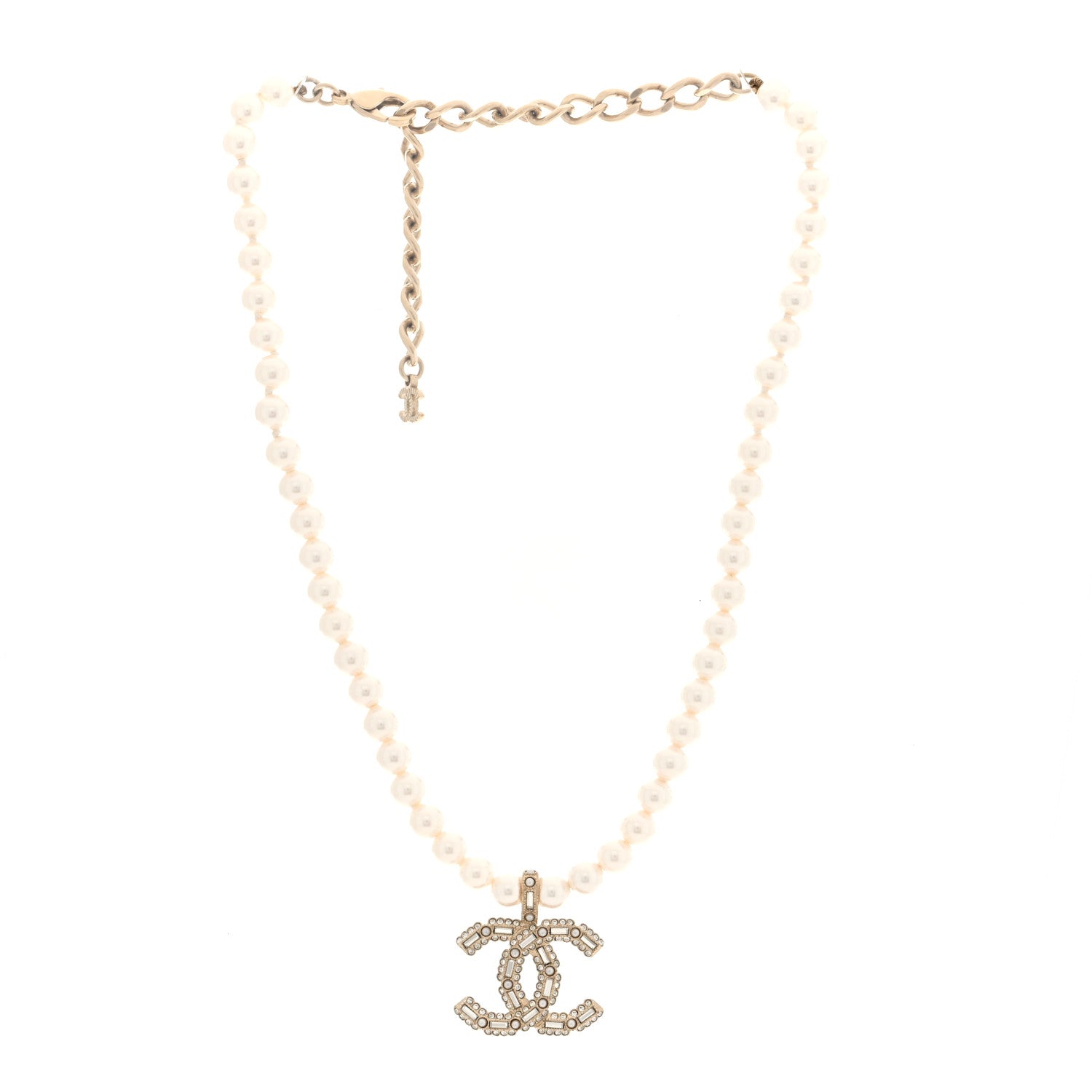 Chanel Pearl Crystal Baguette CC Short Necklace Gold 3 of 5