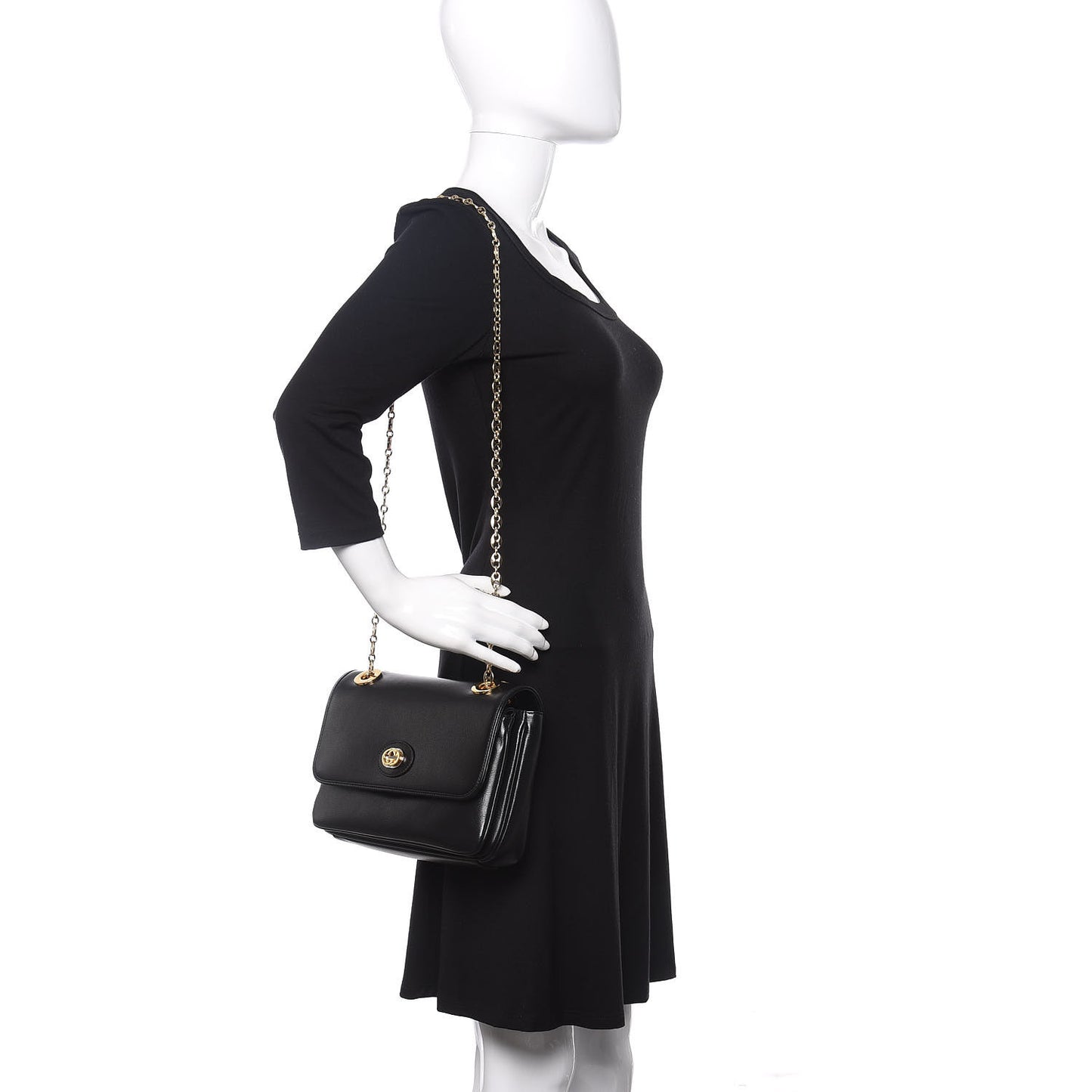 Azalea Calfskin Small Marina Chain Shoulder Bag Black