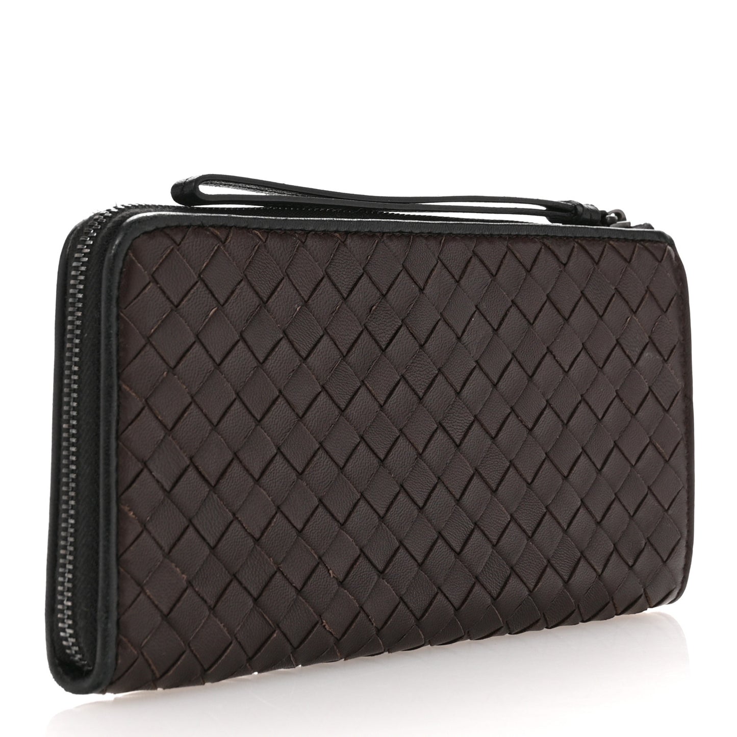 Nappa Intrecciato Wristlet Zip Wallet Brown