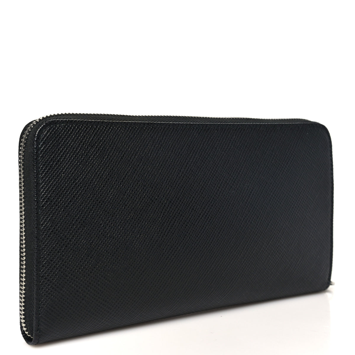 Prada Saffiano Metal Large Zip Around Travel Wallet Black 3 of 9