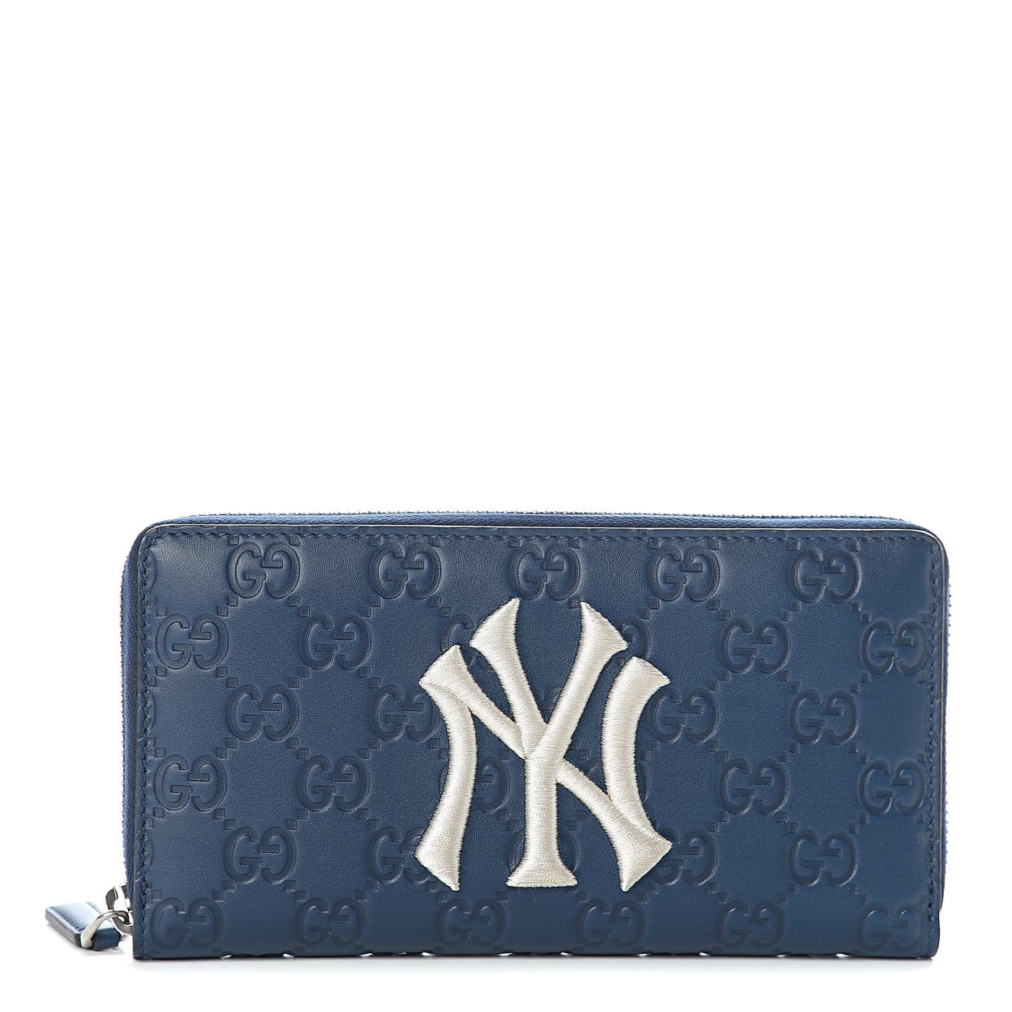 X MLB Guccissima Signature NY Yankees Embroidered Zip Around Wallet Royale Ivory