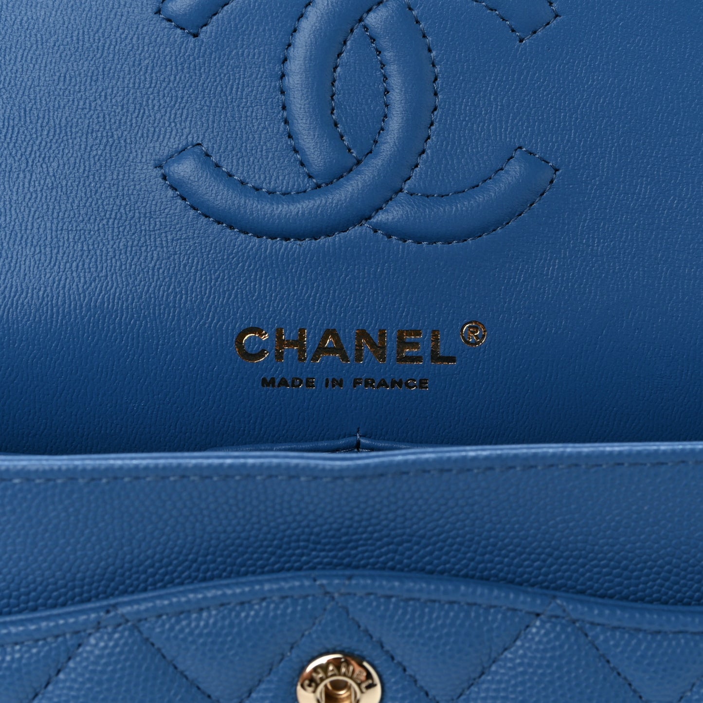 Caviar Quilted Small Double Flap Blue