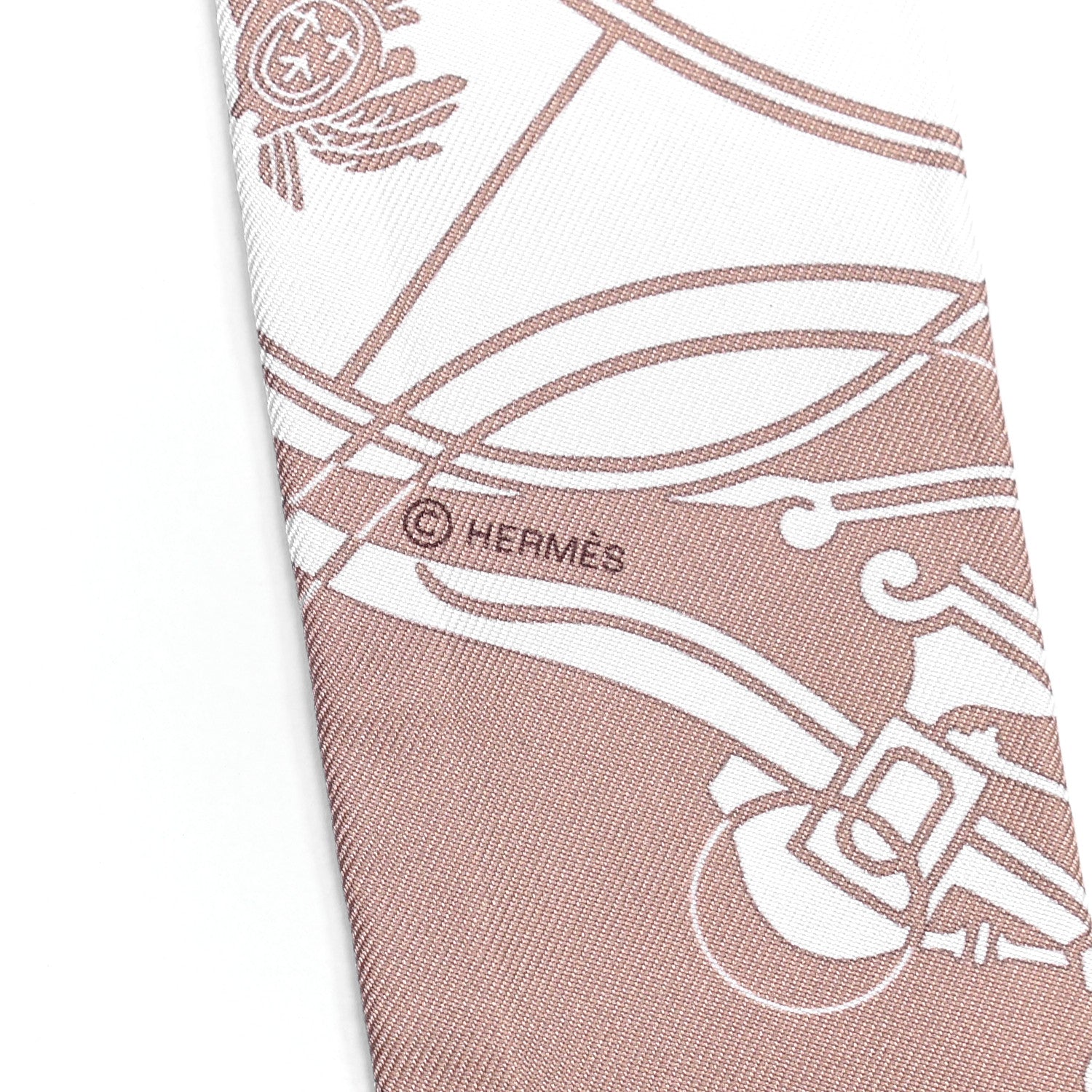 Hermes Silk Ex-Libris Twilly Beige White Caramel 3 of 4