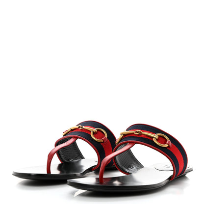 Gucci Nylon Calfskin Web Womens Horsebit Thong Sandals 36.5 Blue Red Black 3 of 7