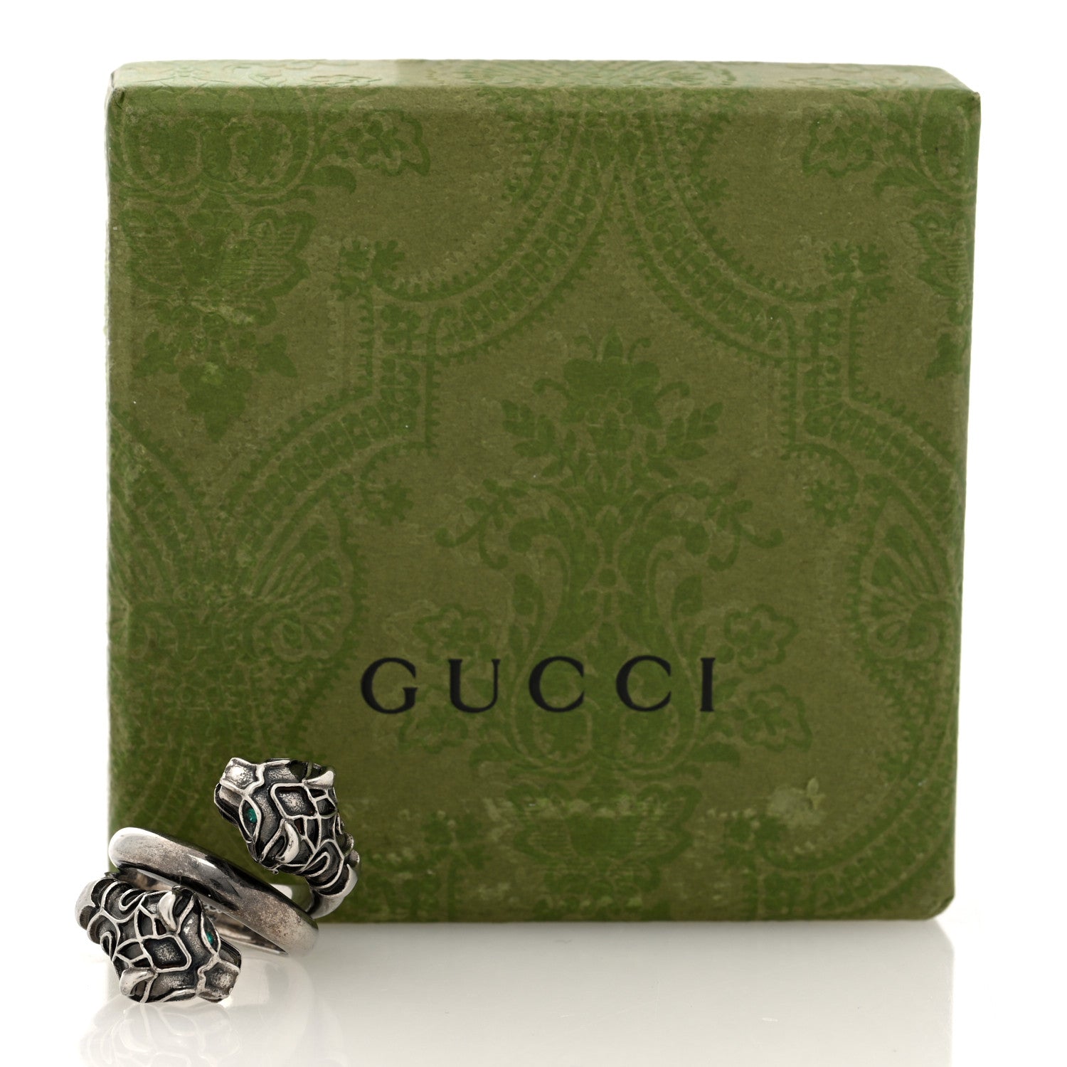 Gucci Tiger Head Swarovski Crystals Ring 15 Silver Green 6 of 6