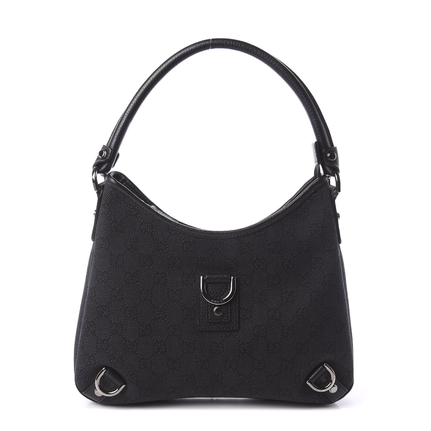 Gucci Denim Monogram Abbey D Ring Hobo Black 1 of 8