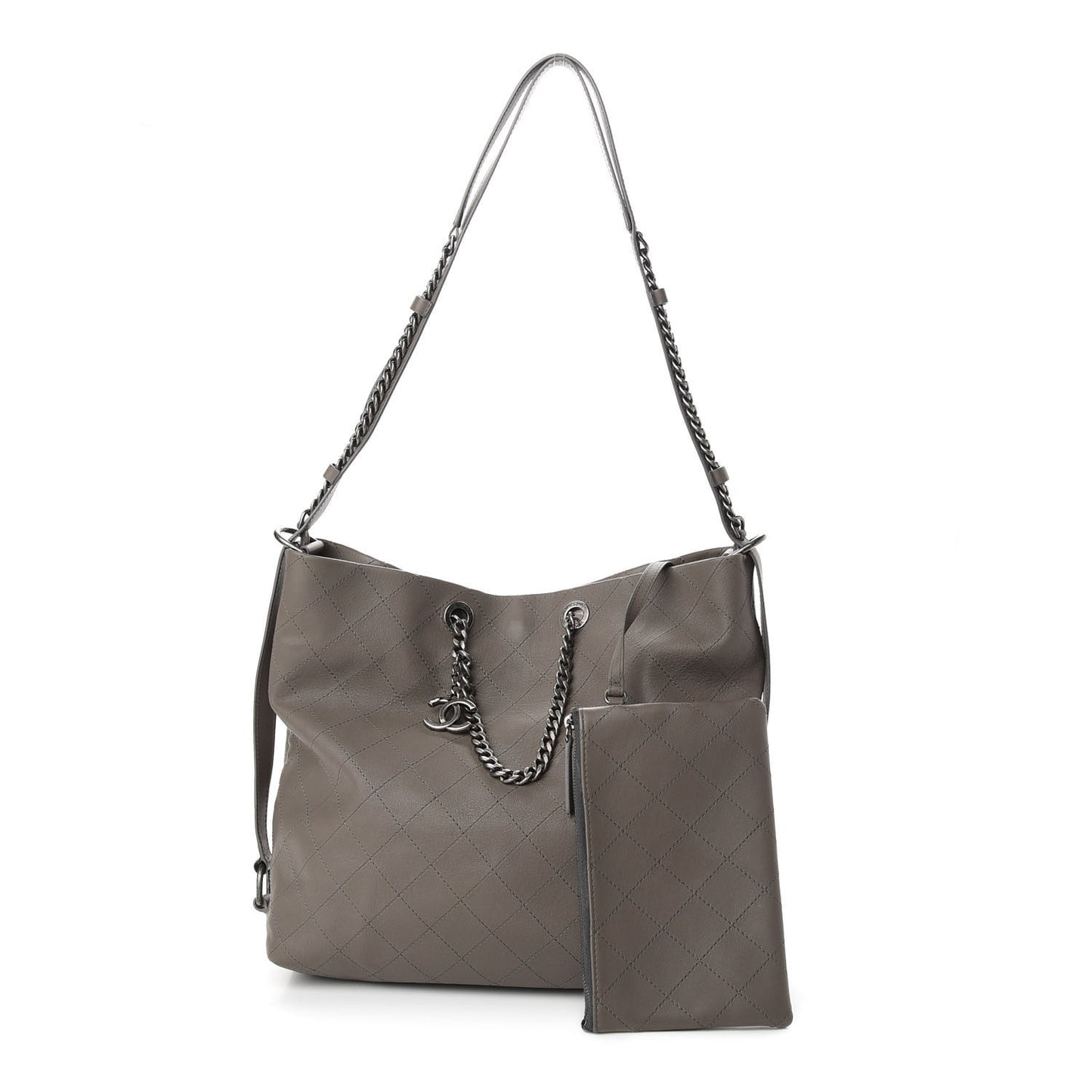 Calfskin Stitched Large Hobo Grey