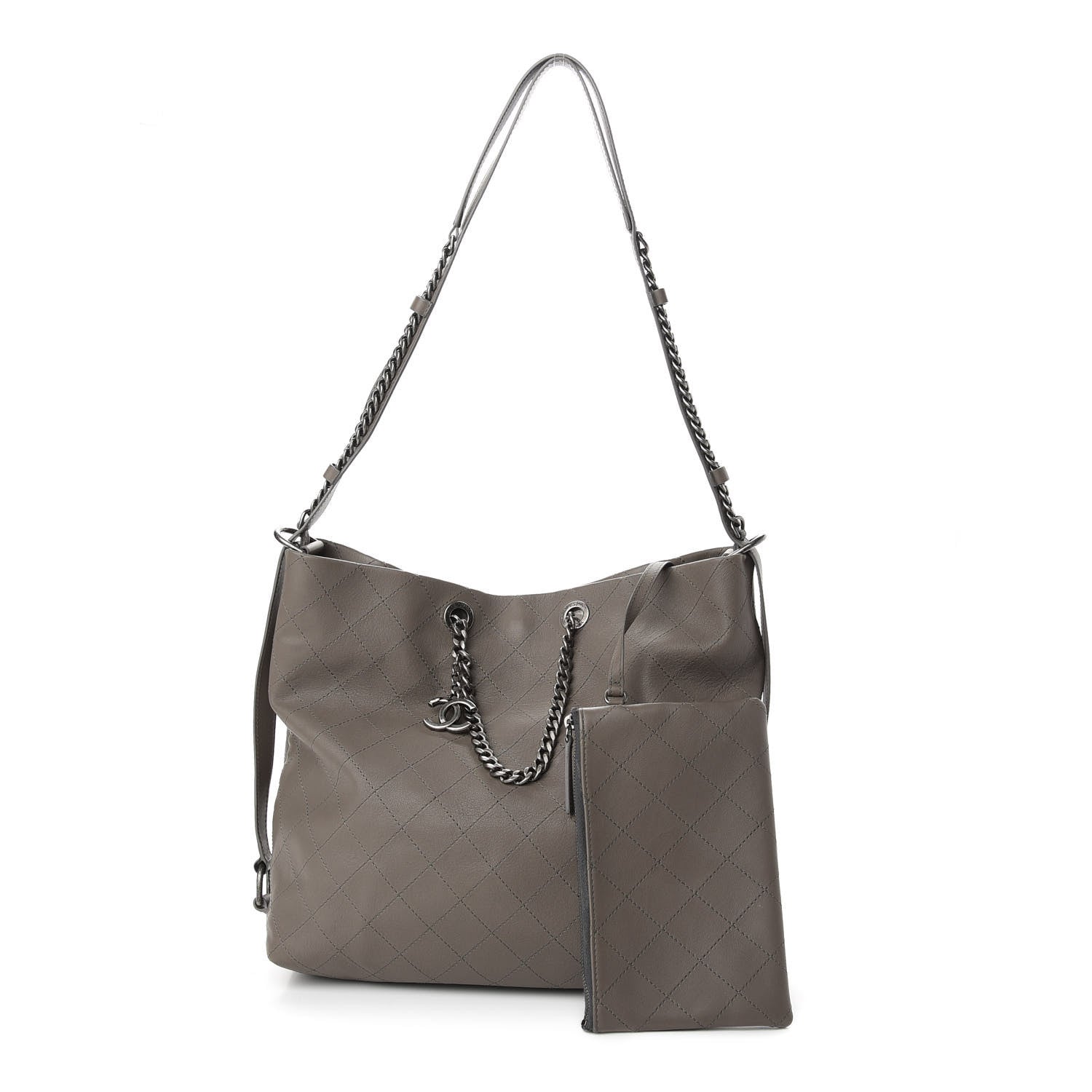Chanel Calfskin Stitched Large Hobo Grey 1 of 10