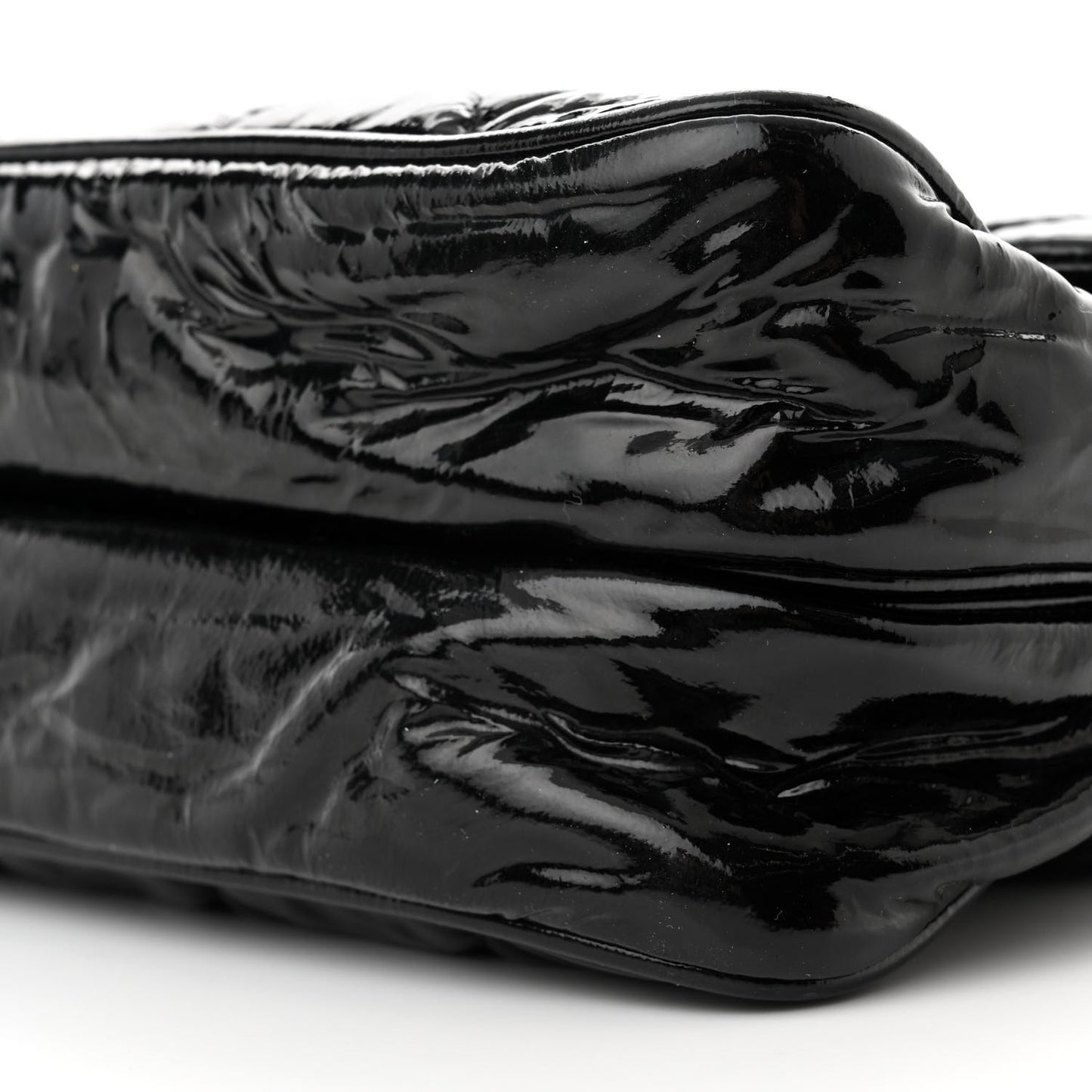 Patent Quilted Day Glo Flap Bag Black