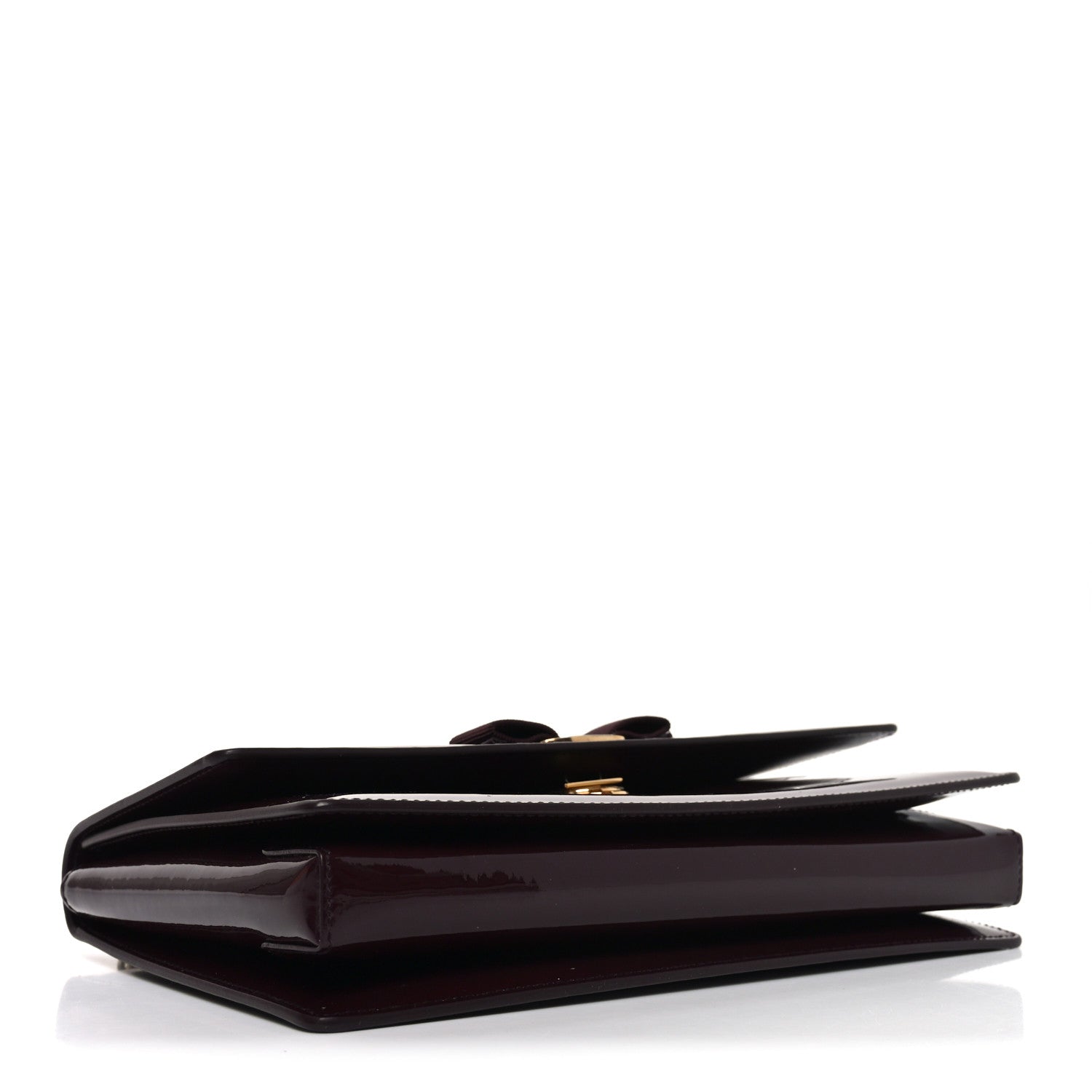 Salvatore Ferragamo Patent Ginny Vara Bow Shoulder Bag Rouge Black 7 of 19