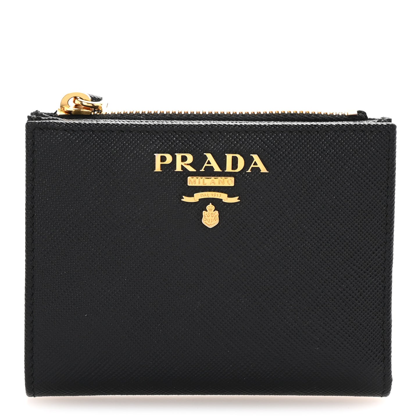 Saffiano Colour Metal Compact Wallet Black Hibiscus
