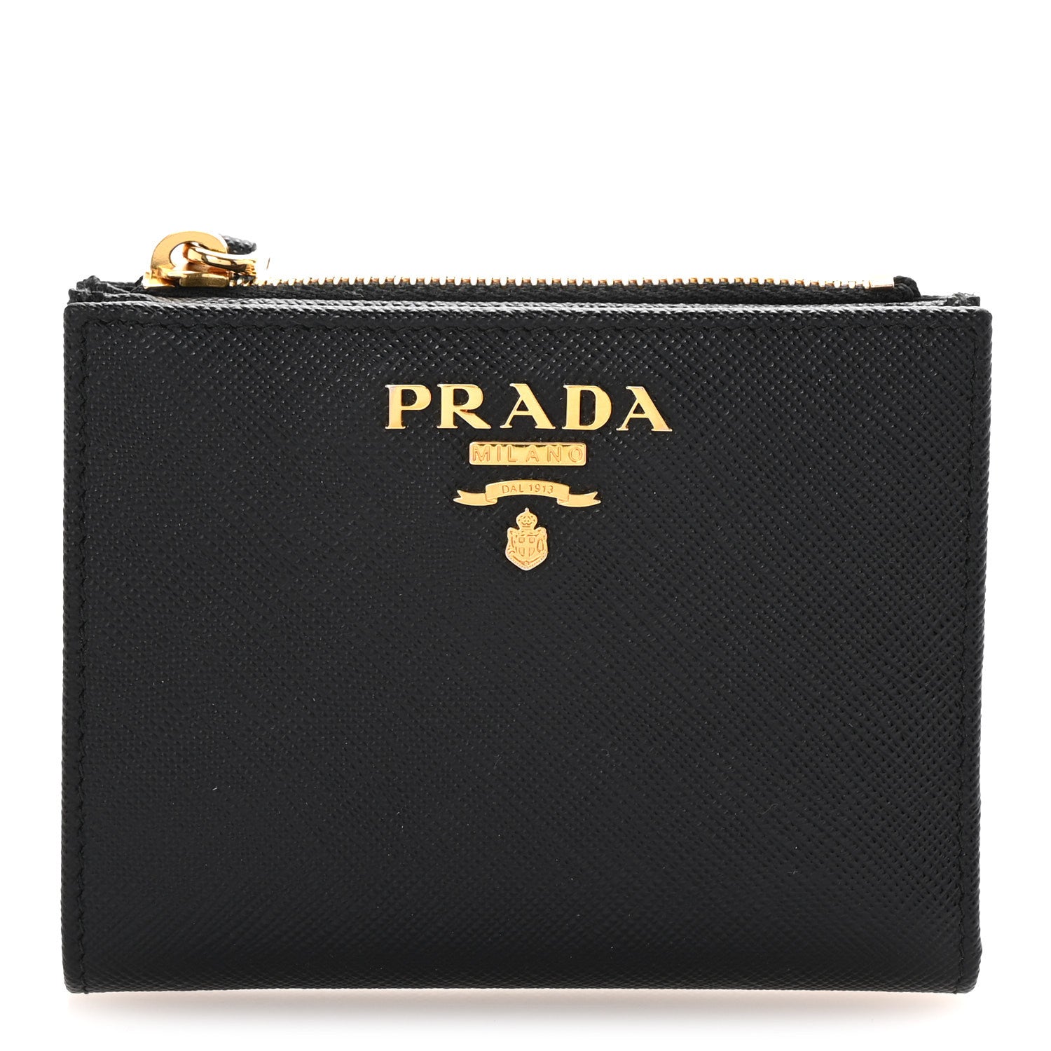 Prada Saffiano Colour Metal Compact Wallet Black Hibiscus 1 of 7