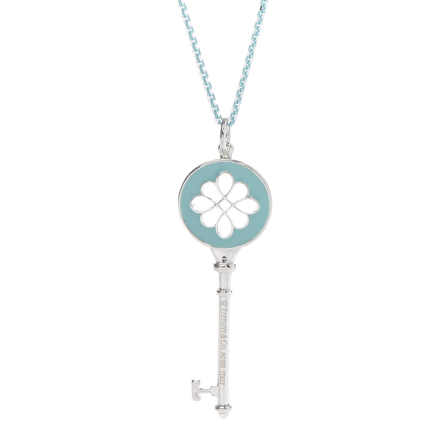 Sterling Silver Enamel Knot Key Pendant Necklace Blue