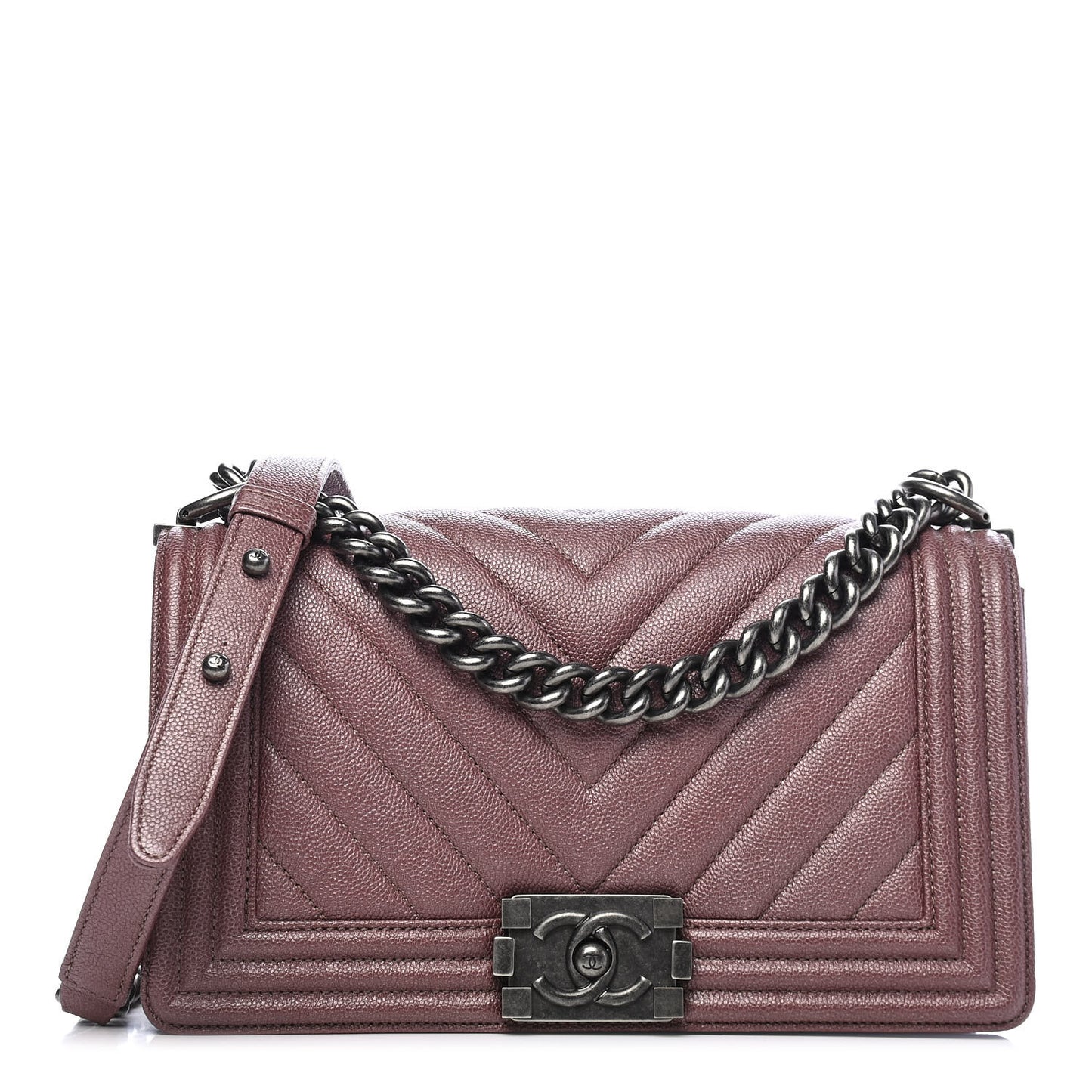 Metallic Caviar Chevron Quilted Medium Boy Flap Dark Pink