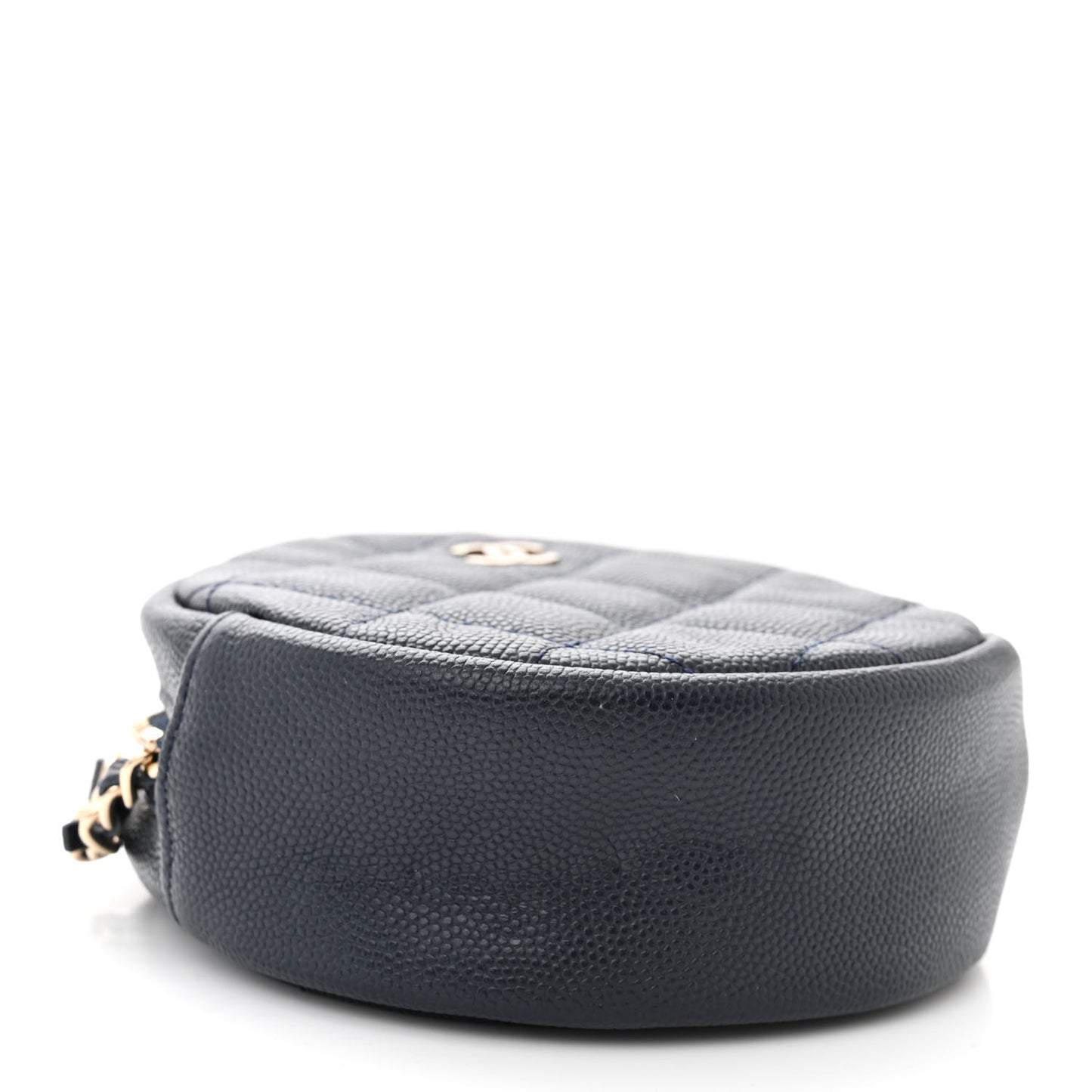 Caviar Quilted Round Clutch With Chain Navy