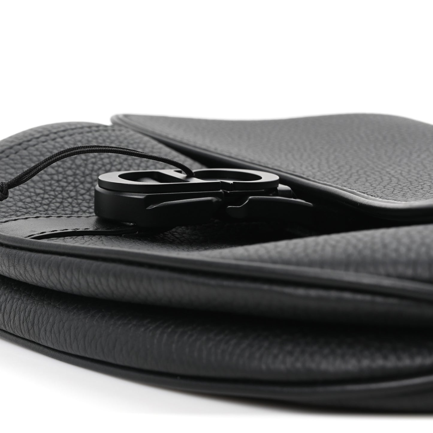 Grained Calfskin Mens Saddle Crossbody Bag Black