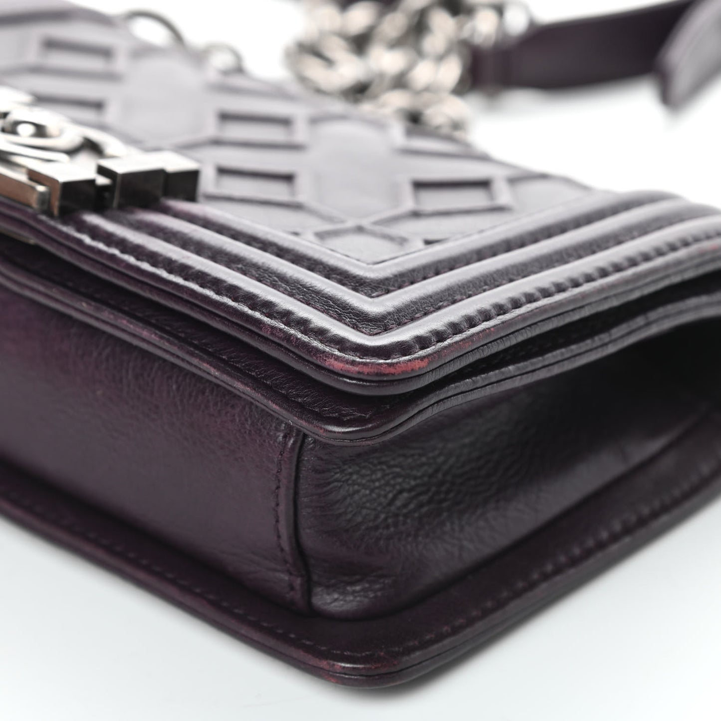 Calfskin Crystal Embossed Small Boy Flap Plum