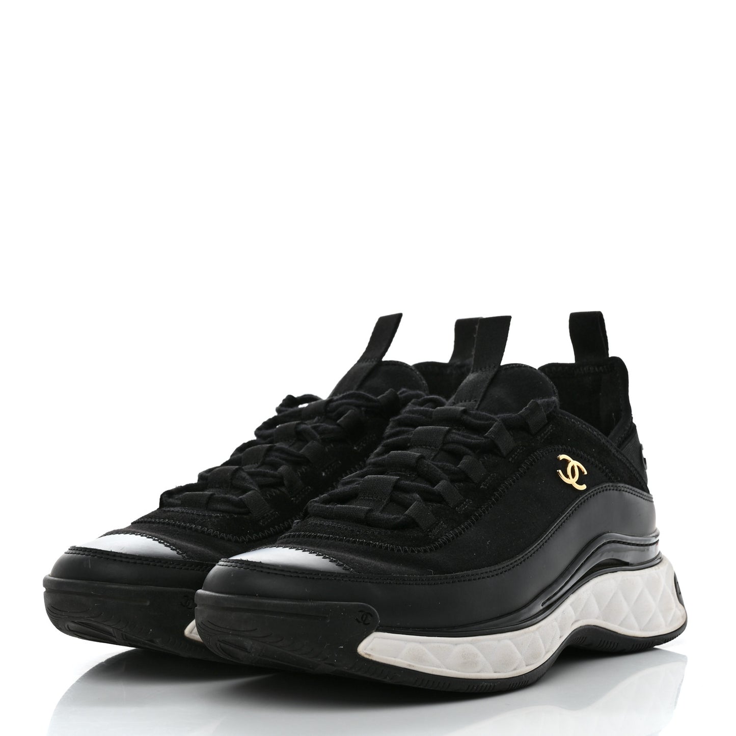 Velvet Calfskin Mixed Fibers CC Sneakers 39.5 Black