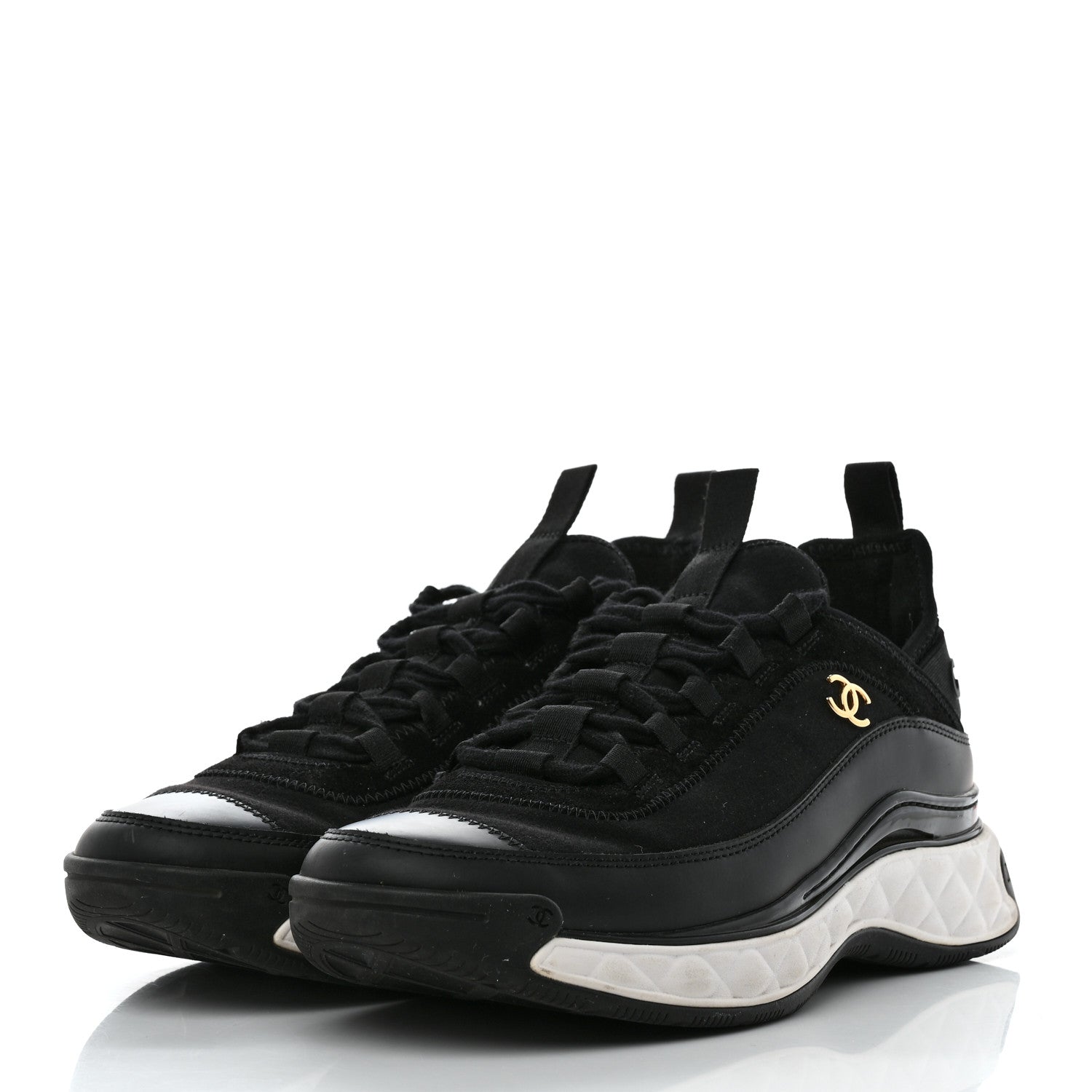 Chanel Velvet Calfskin Mixed Fibers CC Sneakers 39.5 Black 3 of 9