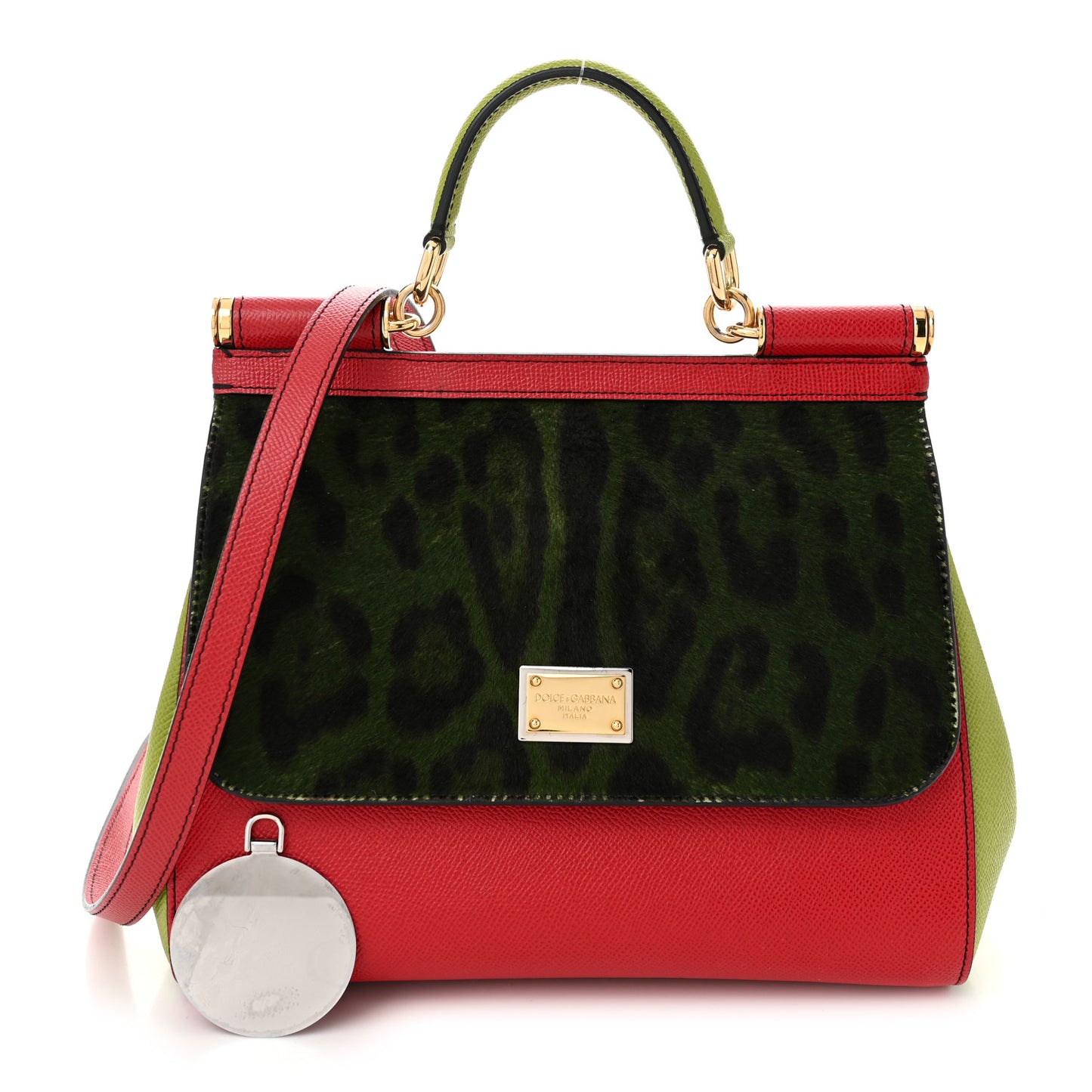 DOLCE GABBANA Calf Hair Leopard Print Miss Sicily Satchel Multicolor