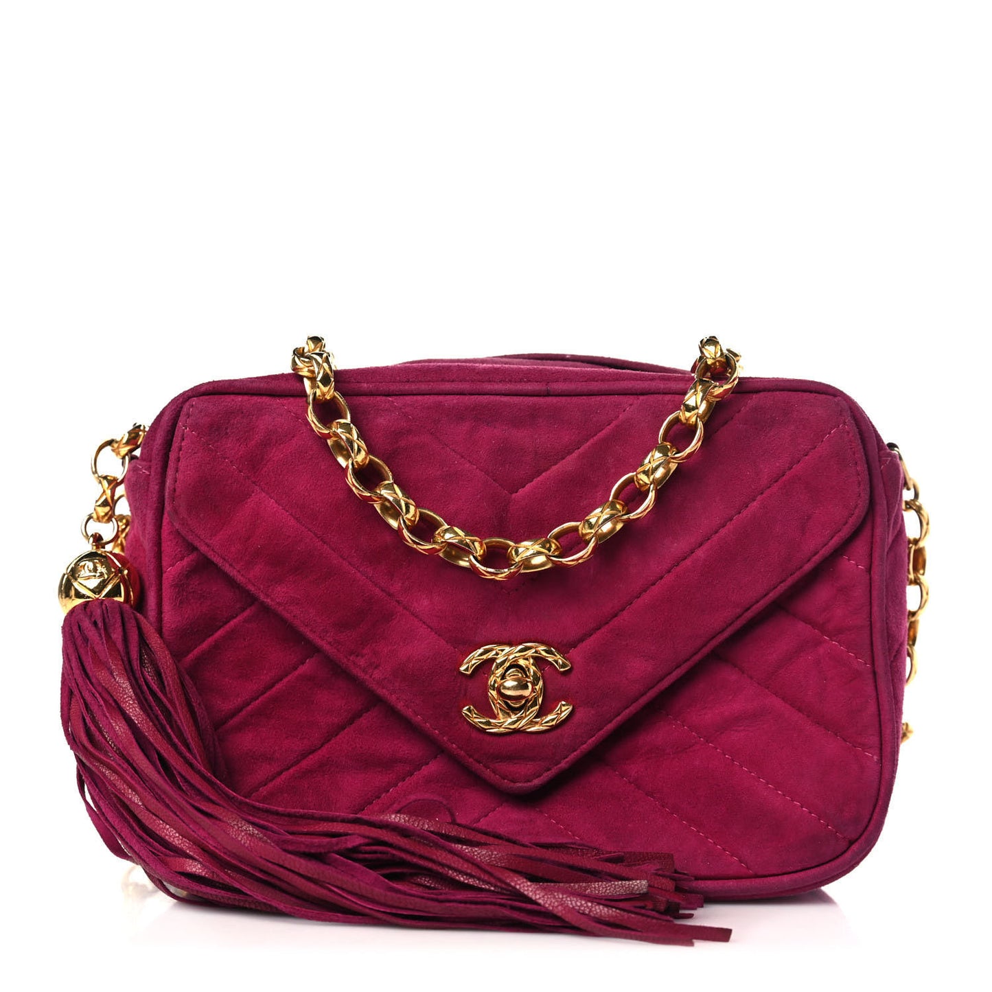 Suede Chevron CC Tassel Camera Bag Dark Pink