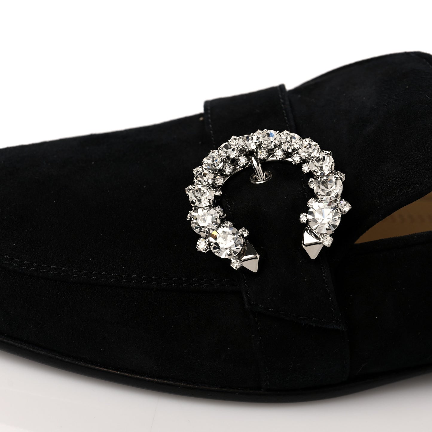 Suede Crystal Mani Flat Loafer 35 Black