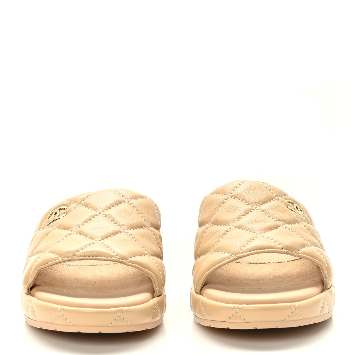 Chanel Lambskin Quilted CC Mules Wedge Sandals 39 Beige 2 of 8