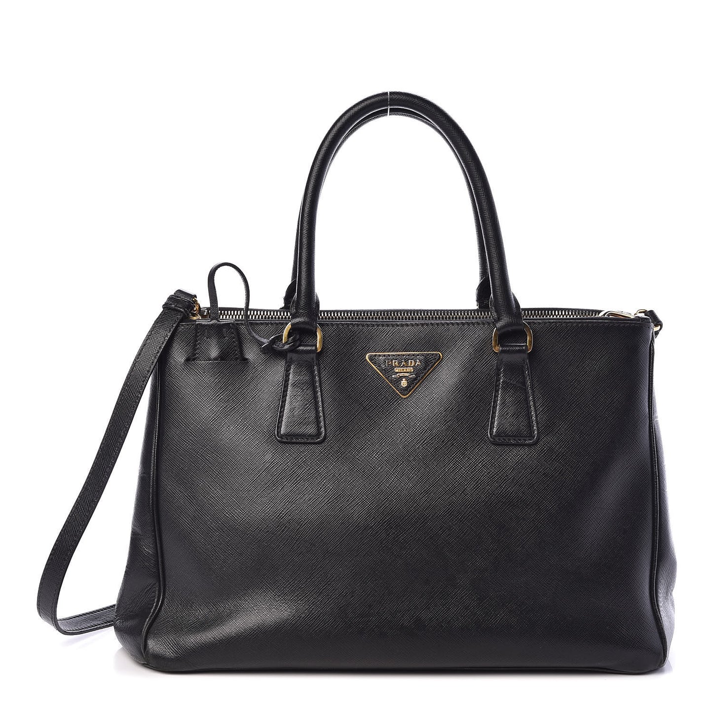 Saffiano Medium Galleria Double Zip Tote Black