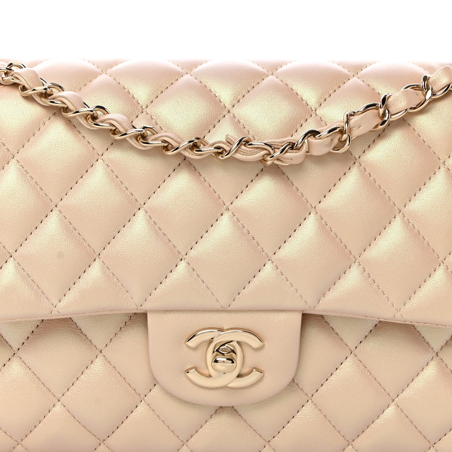 Chanel Iridescent Lambskin Quilted Medium Double Flap Beige 8 of 10