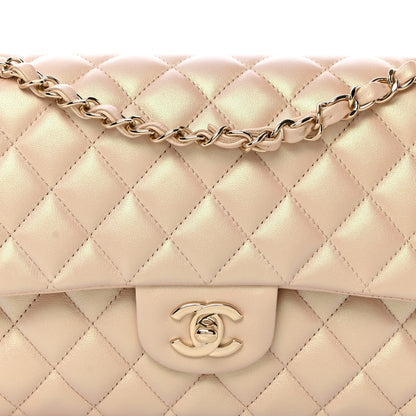 Chanel Iridescent Lambskin Quilted Medium Double Flap Beige 8 of 10
