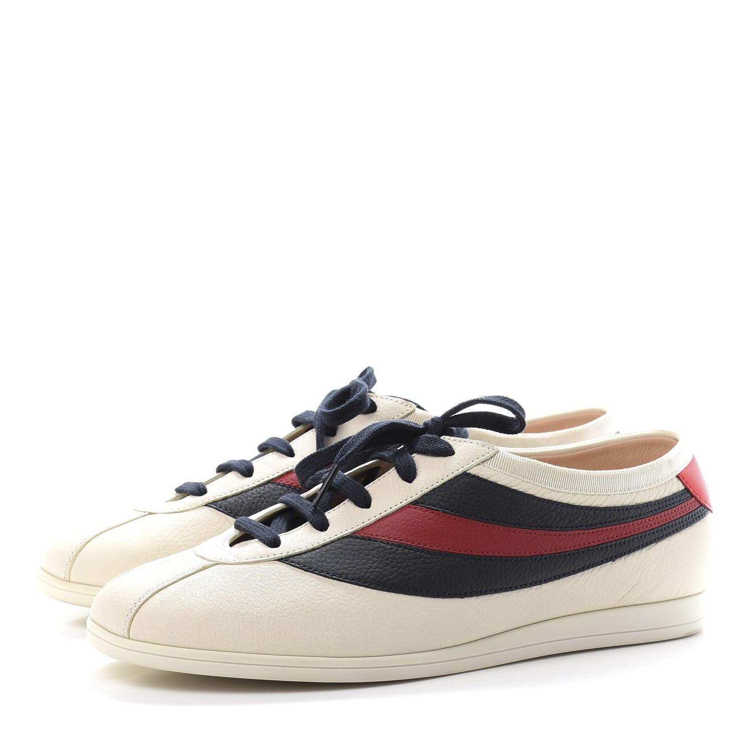 Gucci Calfskin Mens Web Falacer Sneakers 7.5 White Blue 3 of 10