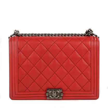 Chanel Calfskin Quilted Double Stitch Large Boy Flap Red 1 of 8