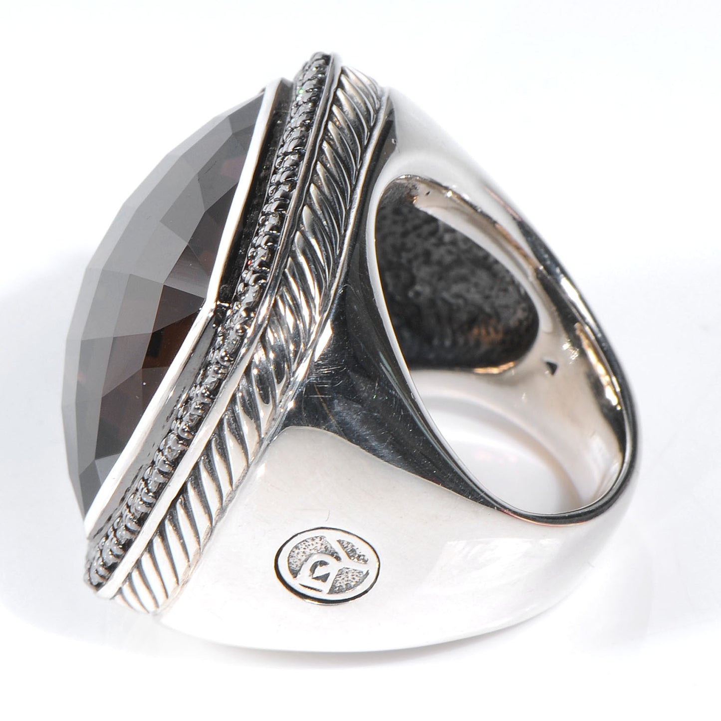 Sterling Silver Diamond Smoky Quartz 11mm Albion Ring 52 6