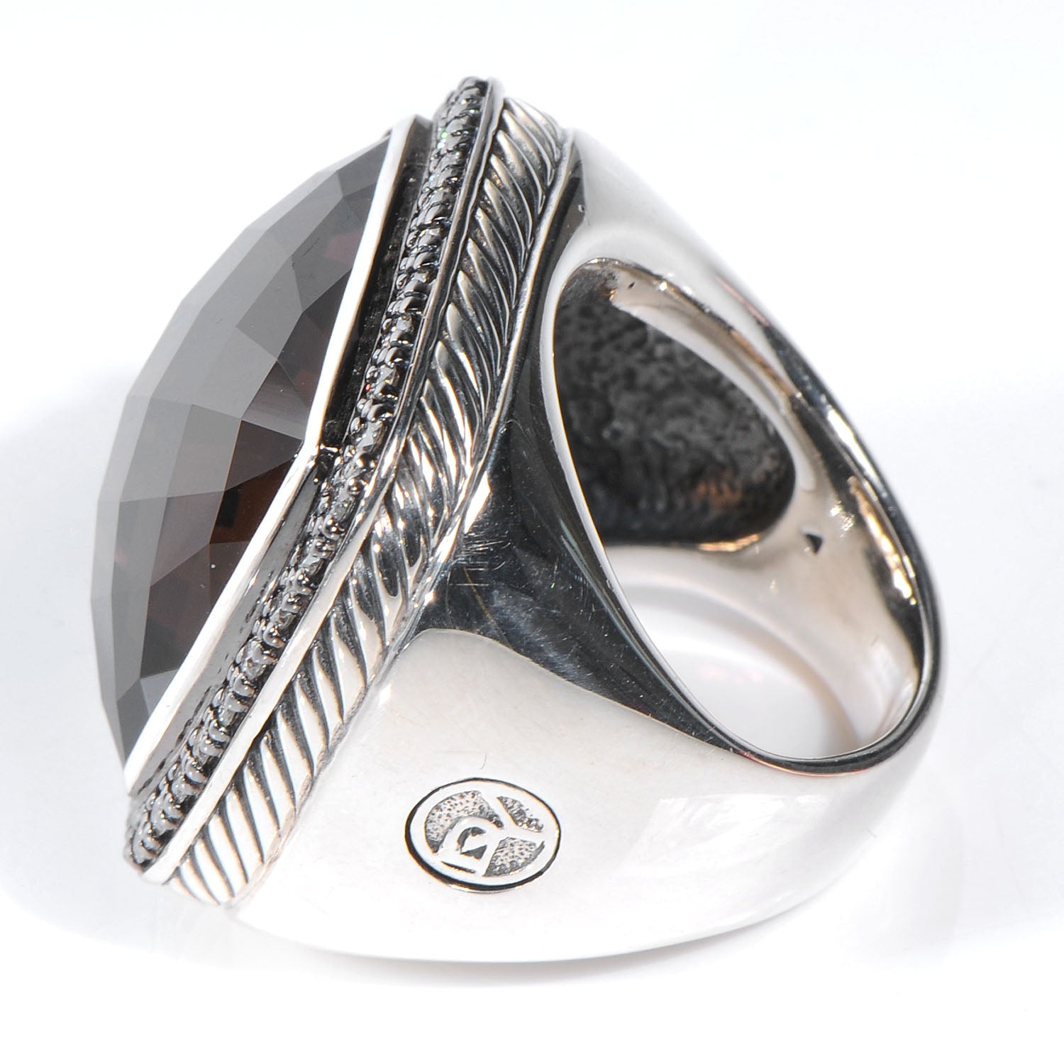 David Yurman Sterling Silver Diamond Smoky Quartz 11mm Albion Ring 52 6 3 of 6