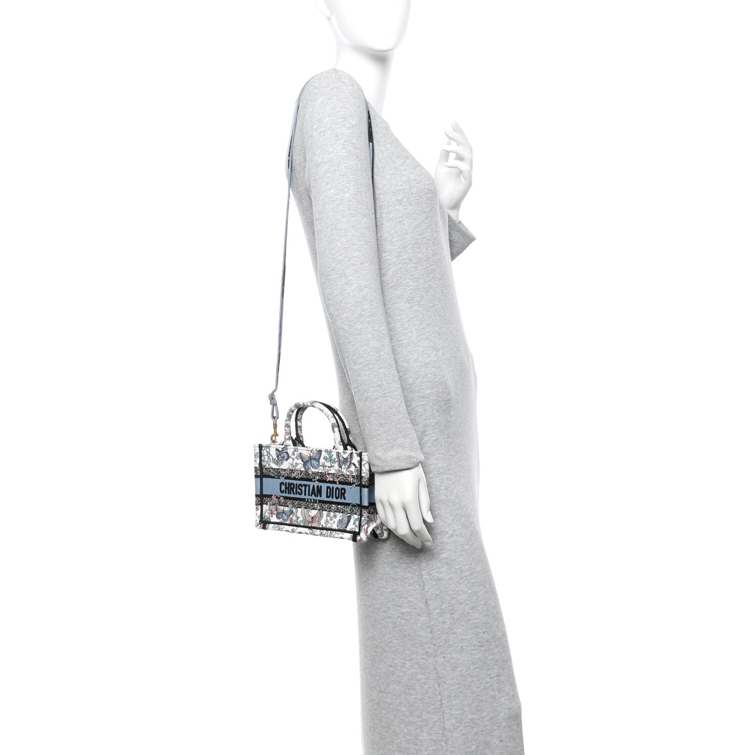 Christian Dior Canvas Embroidered Butterfly Mini Book Tote With Strap White Multicolor 2 of 15